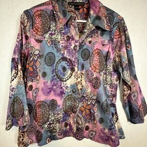 Mirror Image Womens Jacket Blazer‎ ButtonUp Purple Blue L